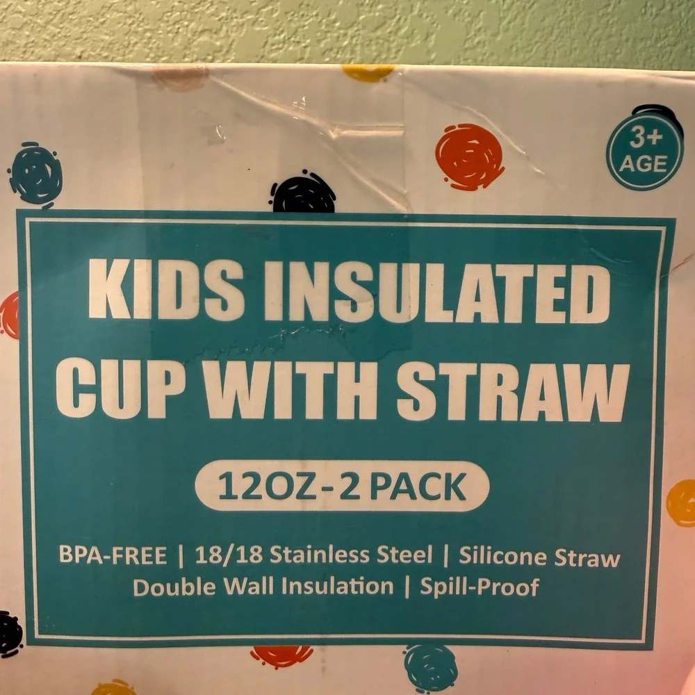 Fimibuke 2 Pk Kids Insulated 12oz Cup Straws Pink Purple Stainless Toddler Sippy